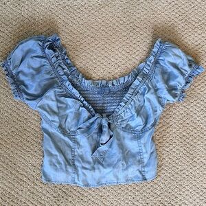 Love Tree Cropped Light Denim Tencel Top